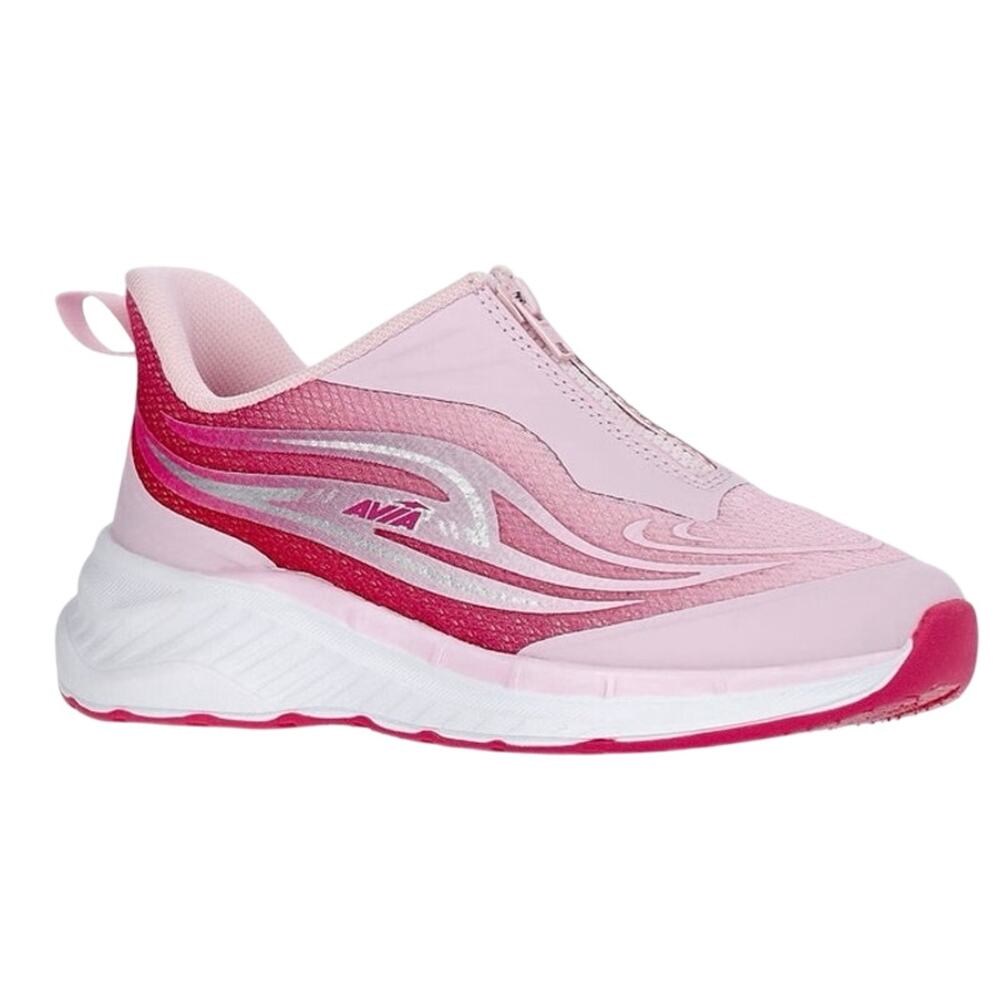 New Avia Zip Easy On Athletic Sneakers pink white ombre tennis shoes girls sz 4
